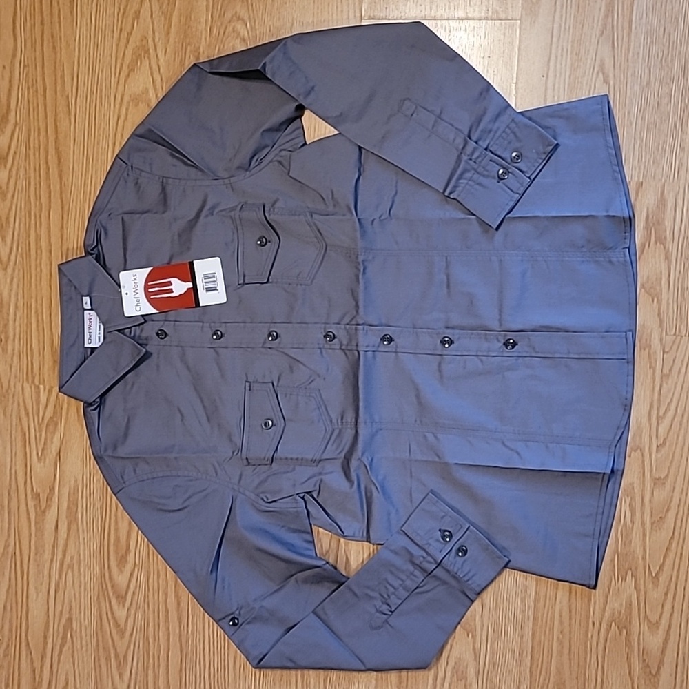 Chef Works Large Button Down Gray Shirt Long Sleeve Sz Large New With Tags